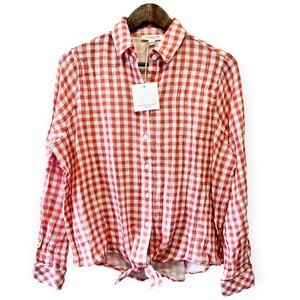 Beach Lunch Lounge Women's S/P Long Sleeve Button-Up Knot Checkered Shirt Multi